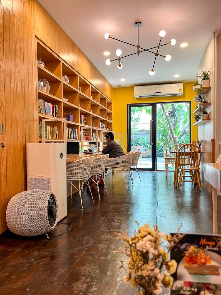 Part library, part workspace—the functional and charming back area of Caramellow Cafe
