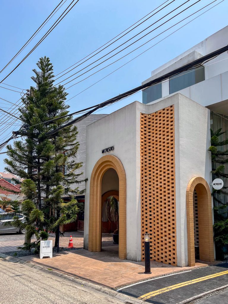 Elegant archways set the tone for the sleek, minimalist space inside at Morestto