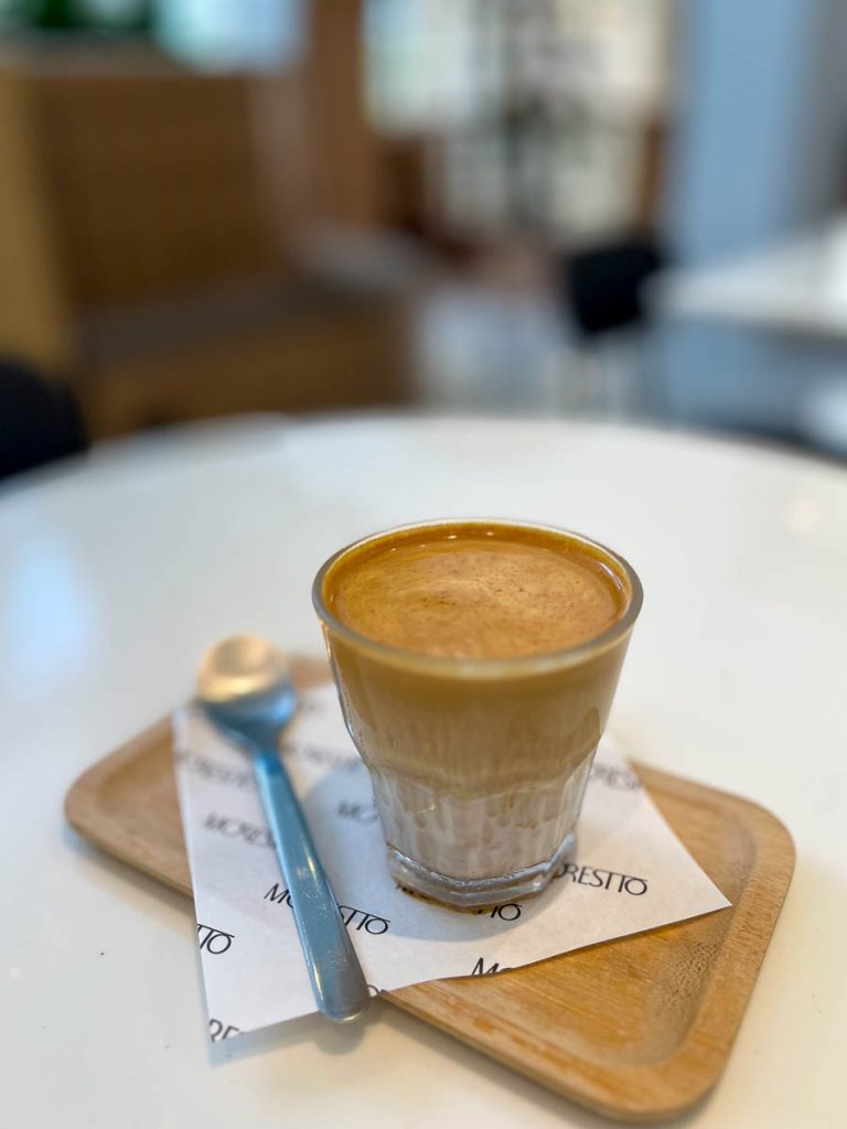 Layers of rich Ristretto and cold milk—Morestto’s signature Dirty, perfectly balanced