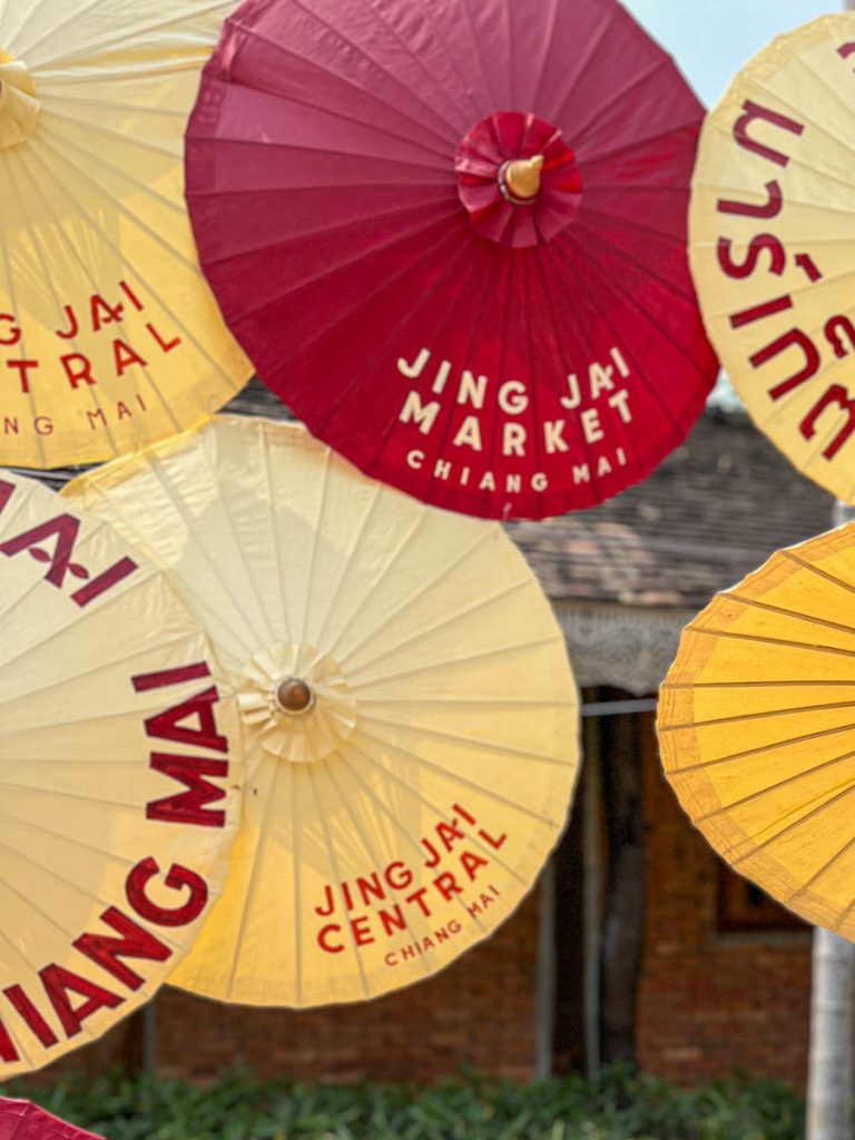 Parasol skies and market vibes at Jing Jai market, Chiang Mai