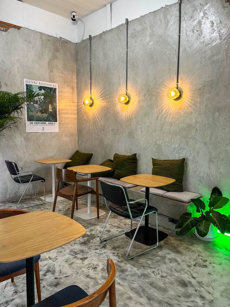 A cosy corner at Stoic Cafe, where industrial chic meets playful touches