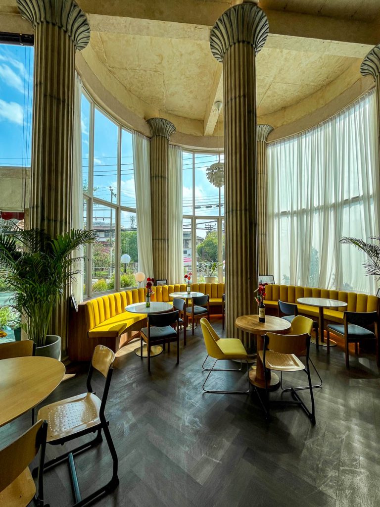 Striking columns and vibrant seating give The Haus 224 its unmistakable character