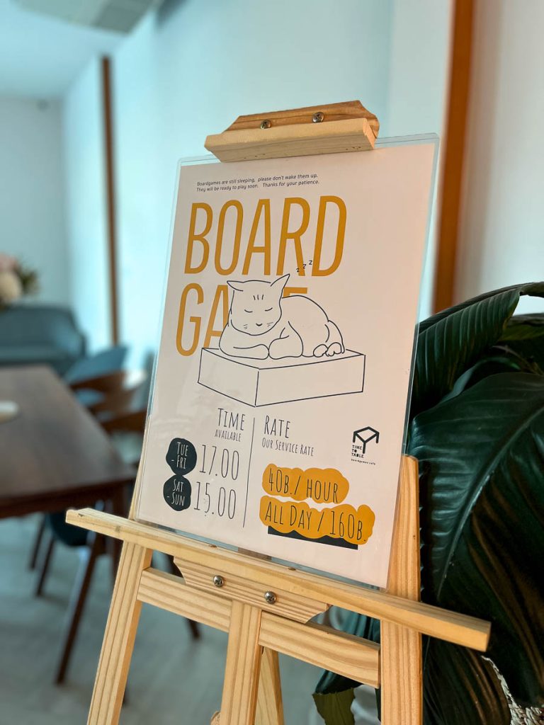 TimeToTable board game cafe poster at Chapter One Chiang Mai