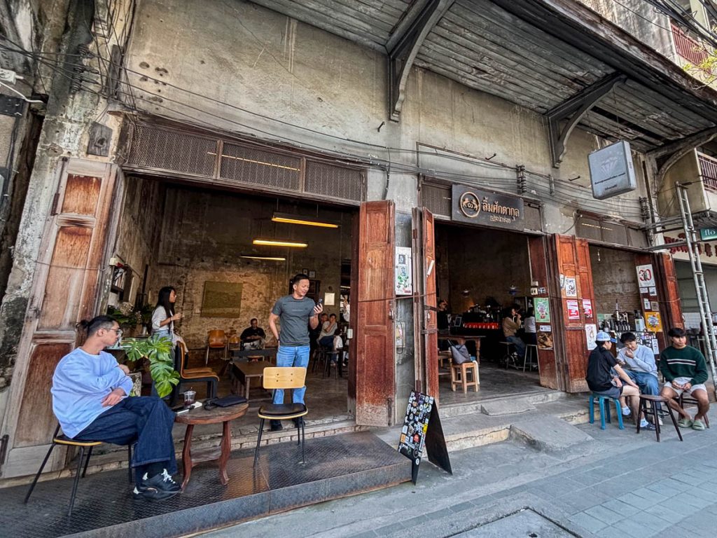 Exterior of Flo Coffee Brewers in San Pa Khoi, Chiang Mai, showing its open-front shophouse design