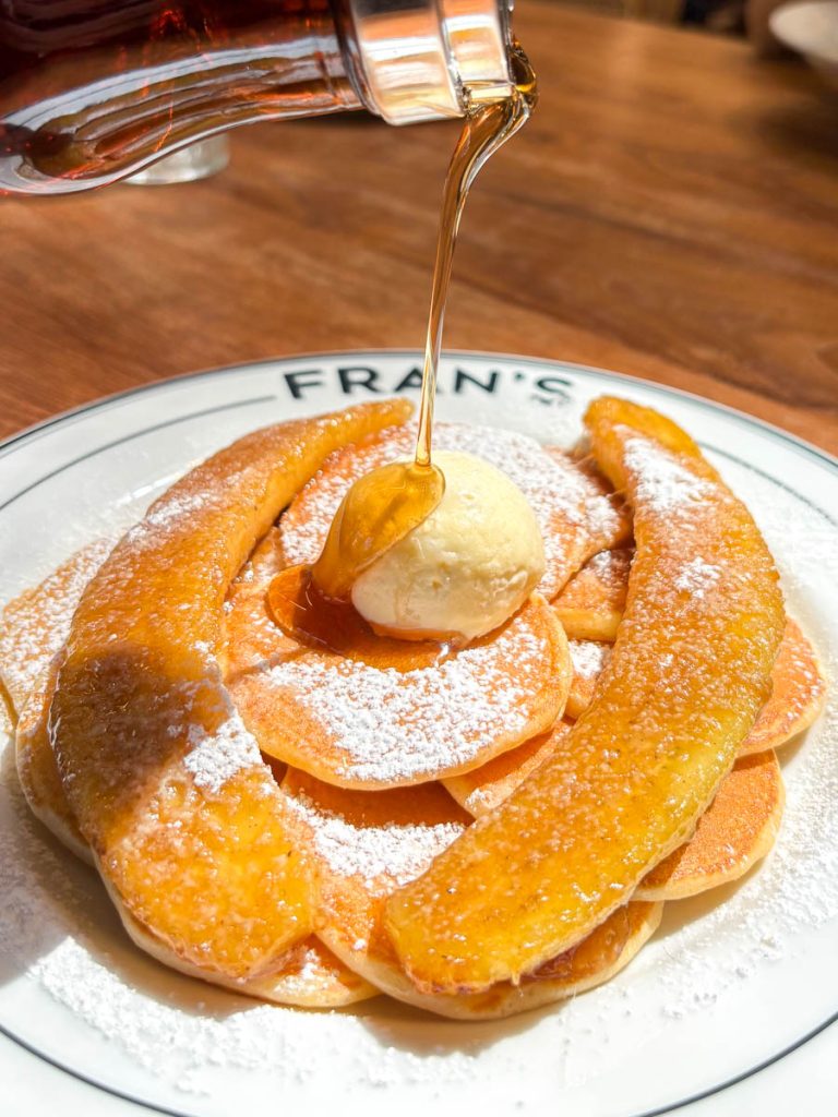 Caramelised banana silver dollar pancakes with whipped butter at Fran’s Chiang Mai