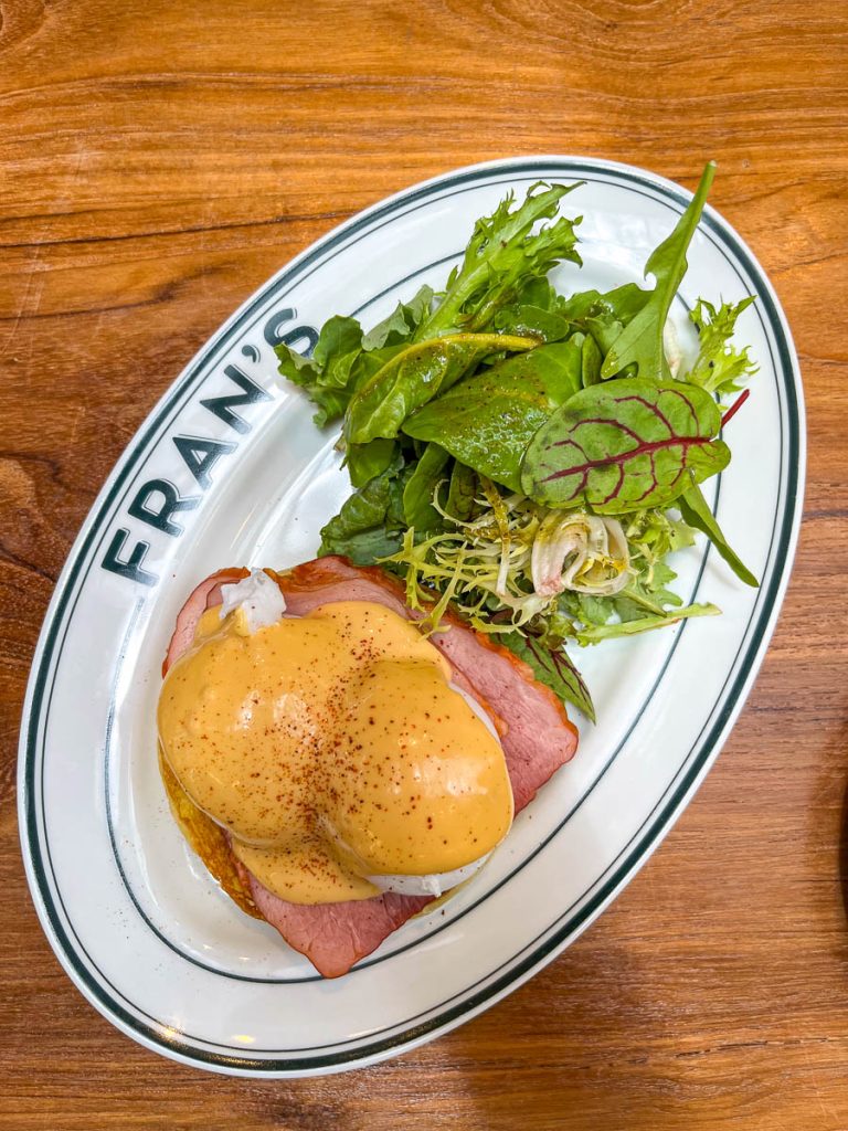 Eggs Benedict with ham and hollandaise sauce at Fran’s Chiang Mai