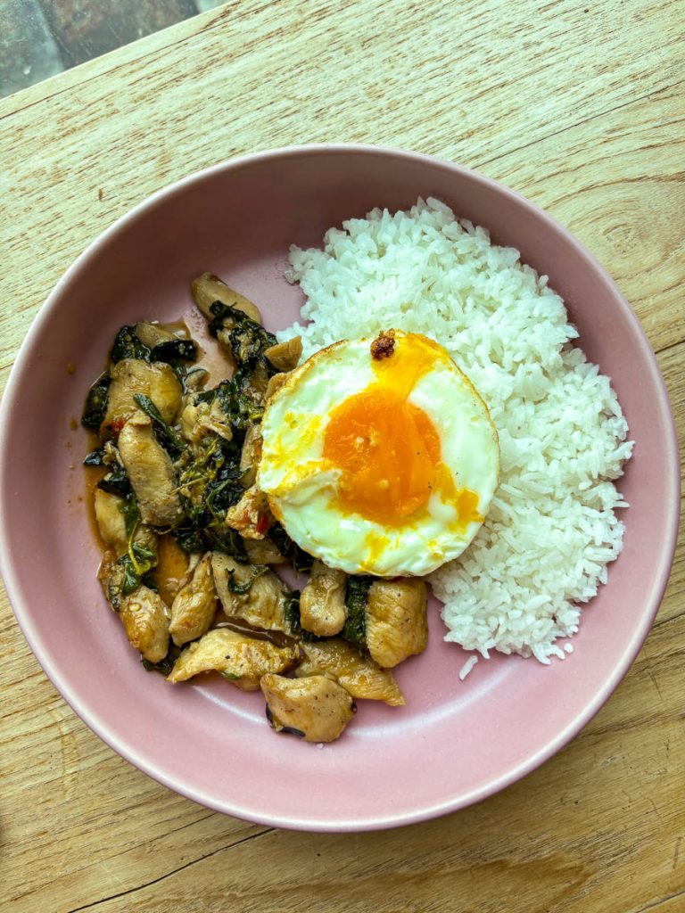 Thai Pad Kra Pao with rice at Chapter One near Nimman