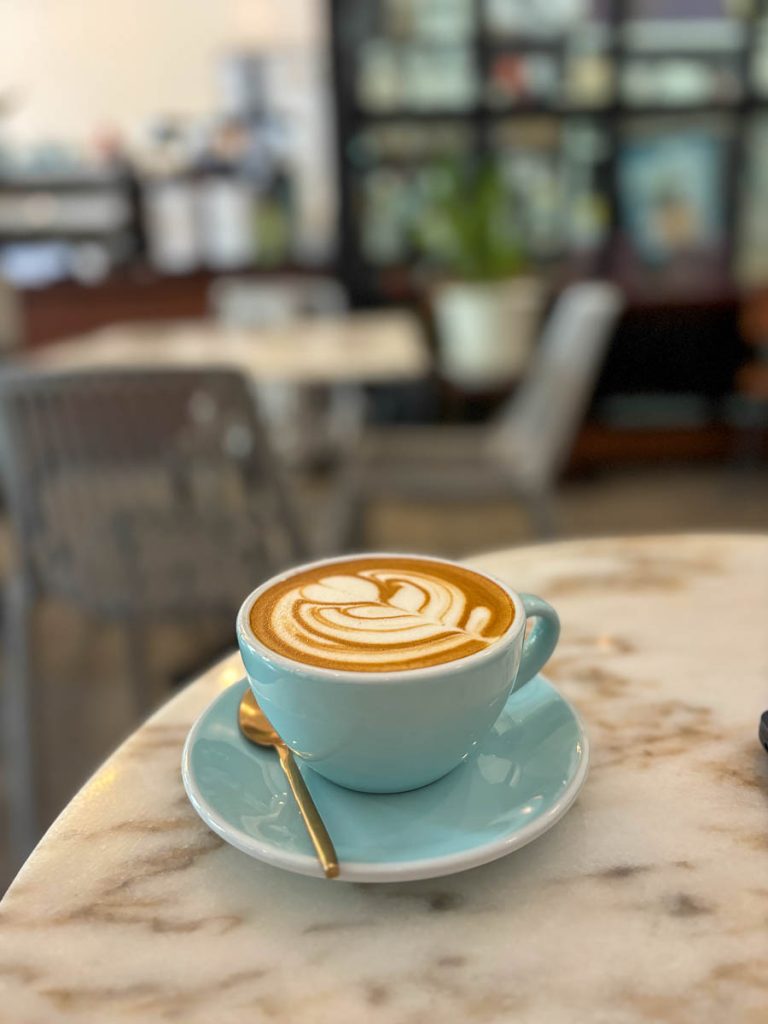Hot latte served at Cottontree Coffee Roasters cafe in Chang Phueak, Chiang Mai