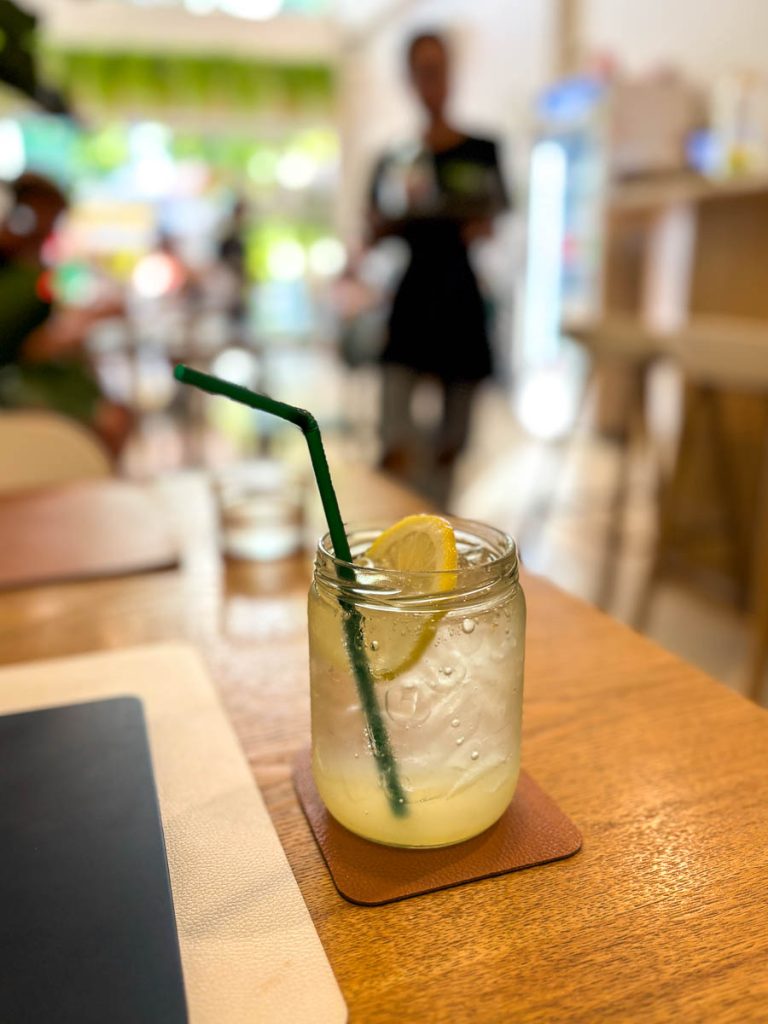Lemon Honey Soda at Healthy Junk in Nimman, Chiang Mai, served over ice as part of the cafe’s wellness-focused drinks menu