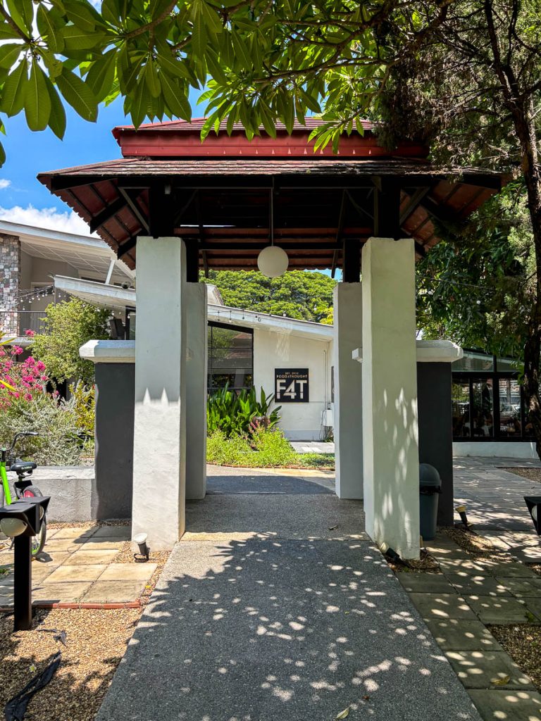 Thai-style pavilion gateway entrance to Food4Thought East, 113 Compound, Chang Moi, Chiang Mai