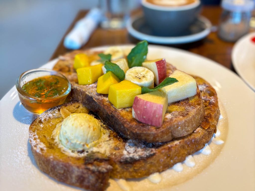 French toast with sourdough, fresh fruit and honey at Food4Thought East, Chiang Mai brunch